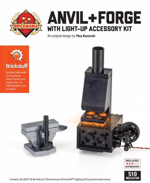 Brickmania 510 ANVIL AND FORGE WITH BRICKSTUFF BURNING LIGHT EFFECTS & BATTERY BOX